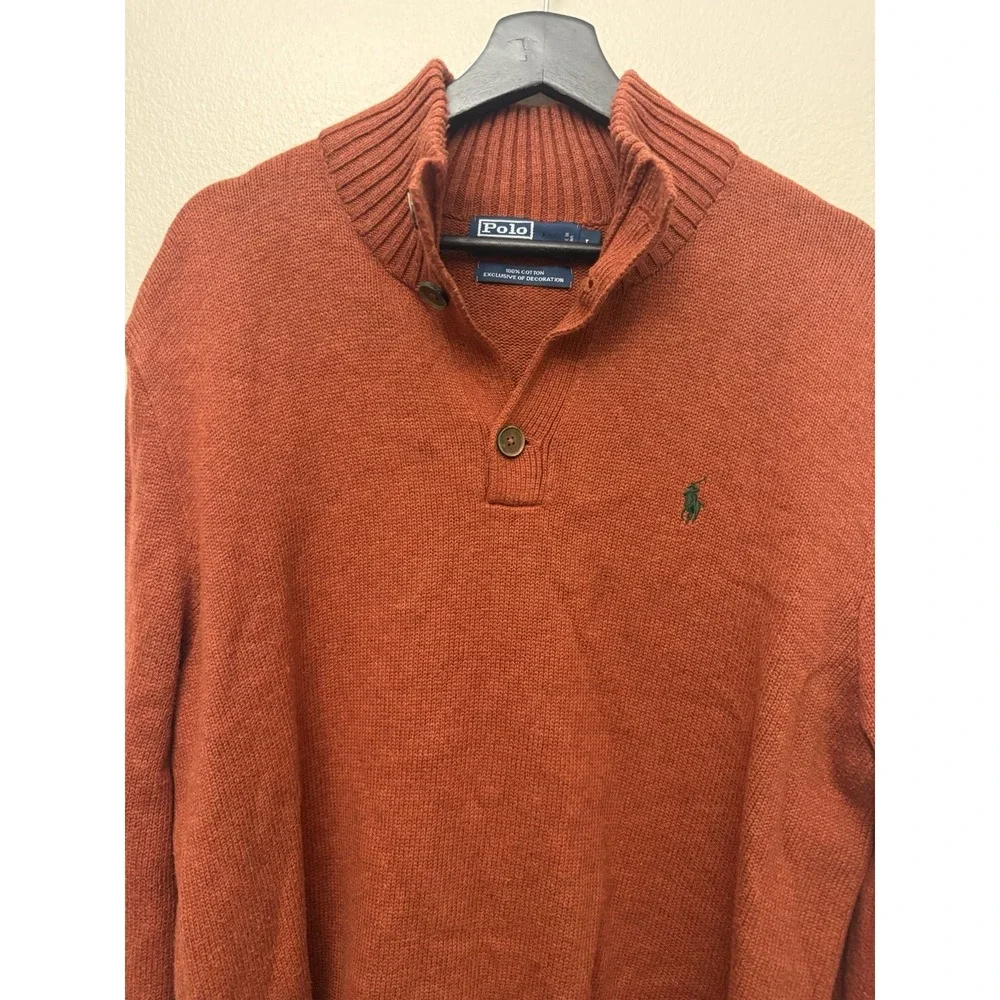 VTG Polo Ralph Lauren Men's L Quarter‎ Button Mock Neck Cotton Pullover